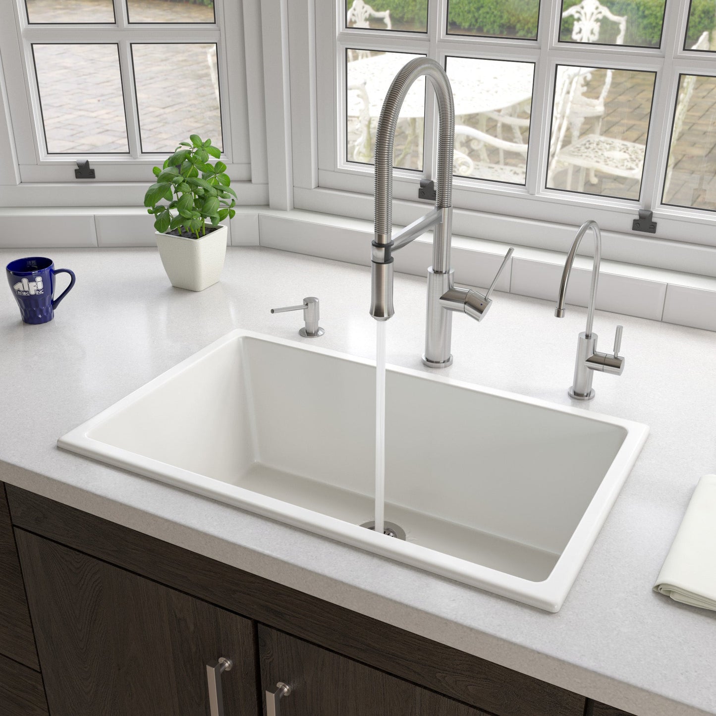 ALFI brand AB3018UD 30" x 18" Fireclay Undermount / Drop In Fireclay Kitchen Sink