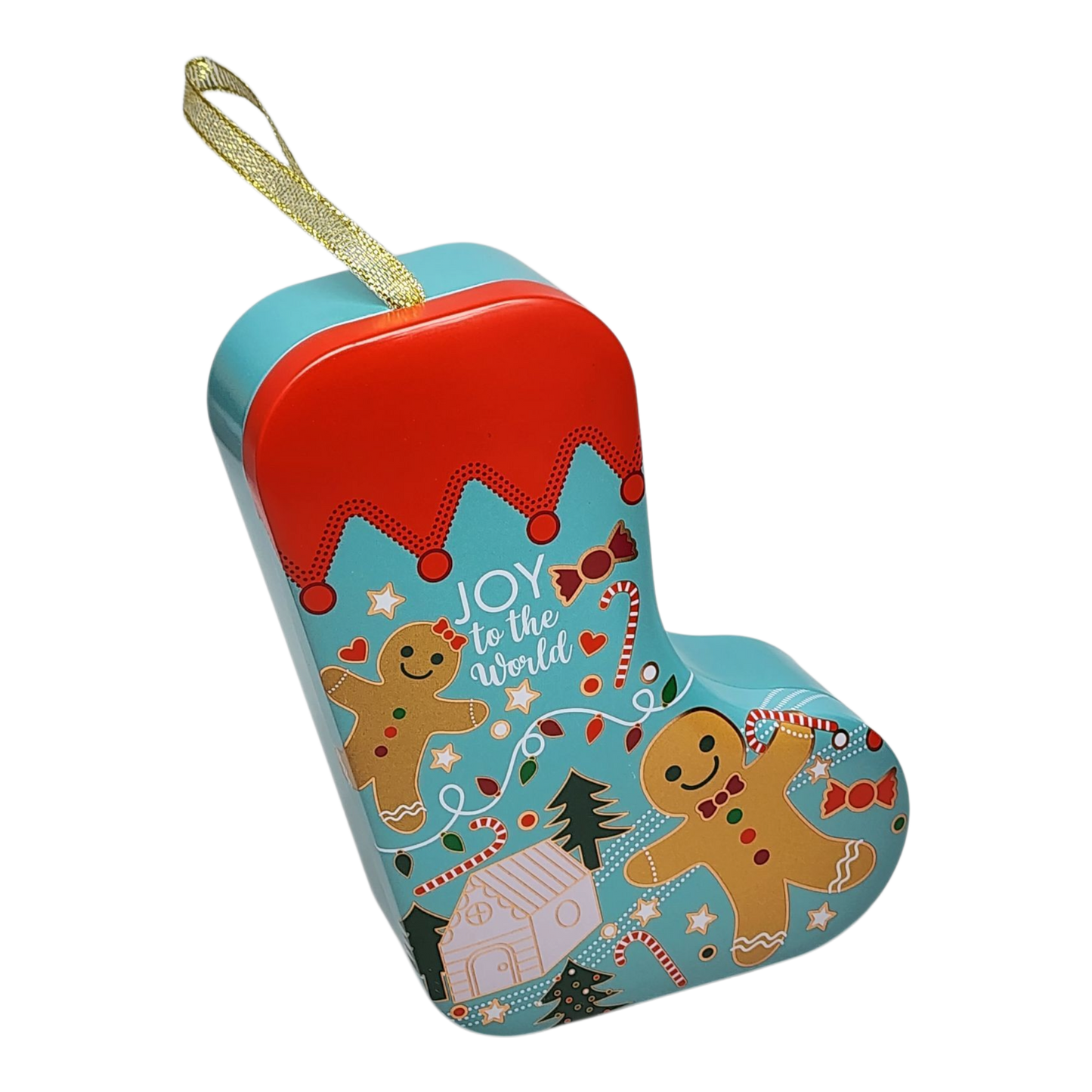 Christmas Stocking Cookie Tin Ornament - Joy to the World
