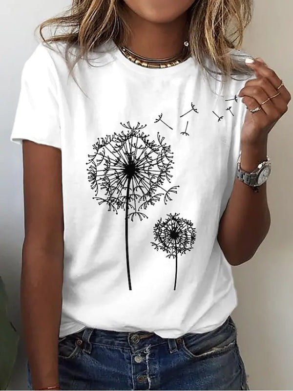 Dandelion Print Sleeveless Tank Top Polyester Women's Knit Tee