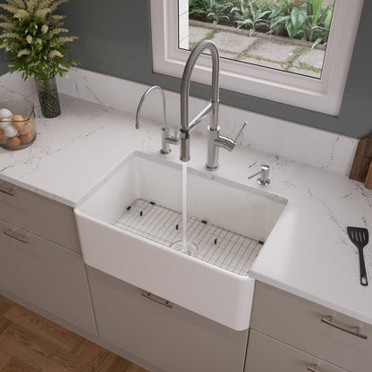 ALFI brand ABF3018 Smooth Apron 30" x 18" Single Bowl Fireclay Farm Sink