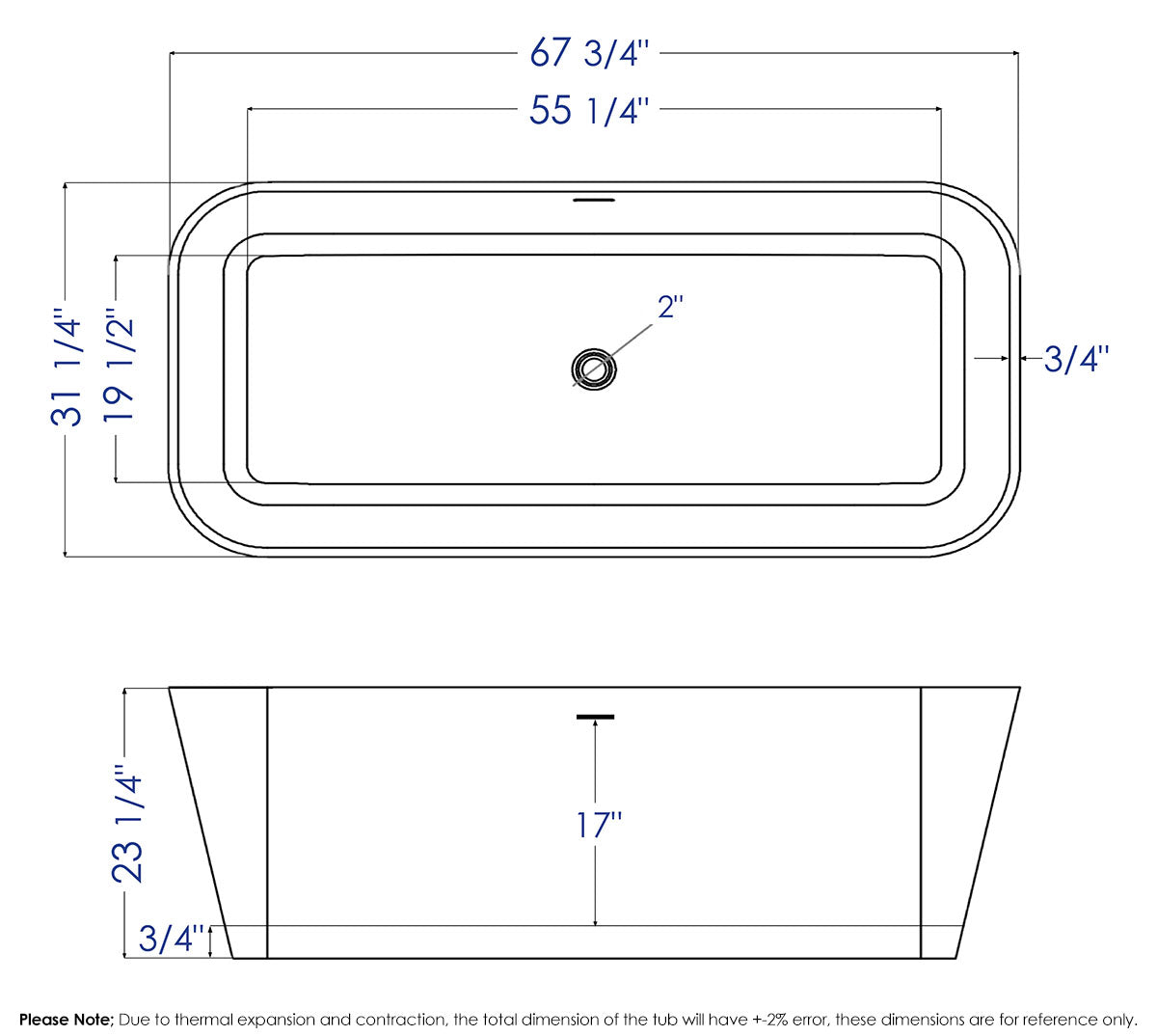 ALFI brand  AB9952BM 67" Black & White Matte Rectangular Solid Surface Resin Soaking Bathtub