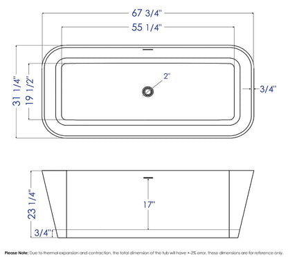 ALFI brand  AB9952BM 67" Black & White Matte Rectangular Solid Surface Resin Soaking Bathtub