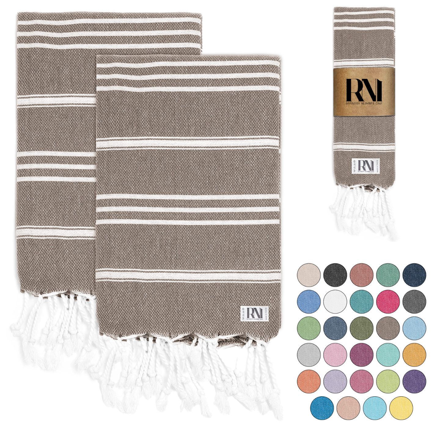 Istanbul Classic Turkish Hand Towel Set of 2 for Kitchen, Bath, Beach, Gym, and Yoga 17"x30"