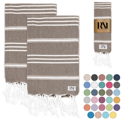 Istanbul Classic Turkish Hand Towel Set of 2 for Kitchen, Bath, Beach, Gym, and Yoga 17"x30"