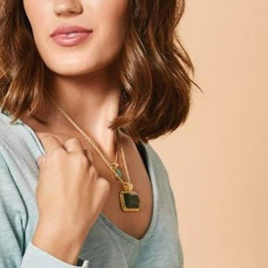 Layered Pendant Necklace - 17" Green Aventurine