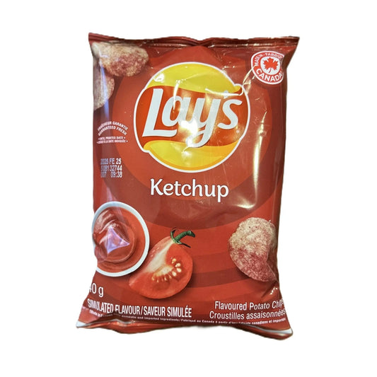 Lay’s Ketchup Flavor – Classic Canadian Ketchup Potato Chips 180g Bag (Canada) – Best By 17-June-2025