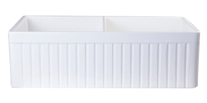ALFI brand AB537 AB537-W White 32" Fluted Apron Double Bowl Fireclay Farmhouse Kitchen Sink