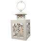 B/O Lighted Metal Holiday Lantern with LED Tealight - White