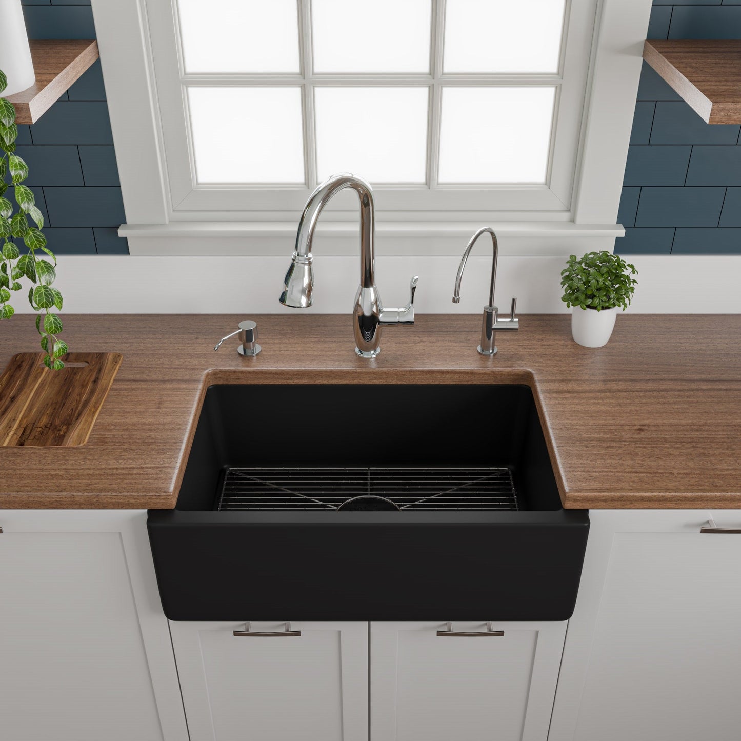 ALFI brand AB3018HS Reversible Smooth / Fluted Single Bowl Fireclay Farm Sink