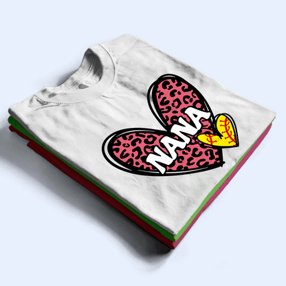 Leopard Heart Sporty Grandma - Personalized Custom T Shirt - Gift for Grandma/Nana/Mimi, Mom, Wife, Grandparent
