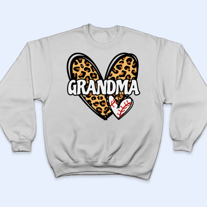 Leopard Heart Sporty Grandma - Personalized Custom T Shirt - Gift for Grandma/Nana/Mimi, Mom, Wife, Grandparent