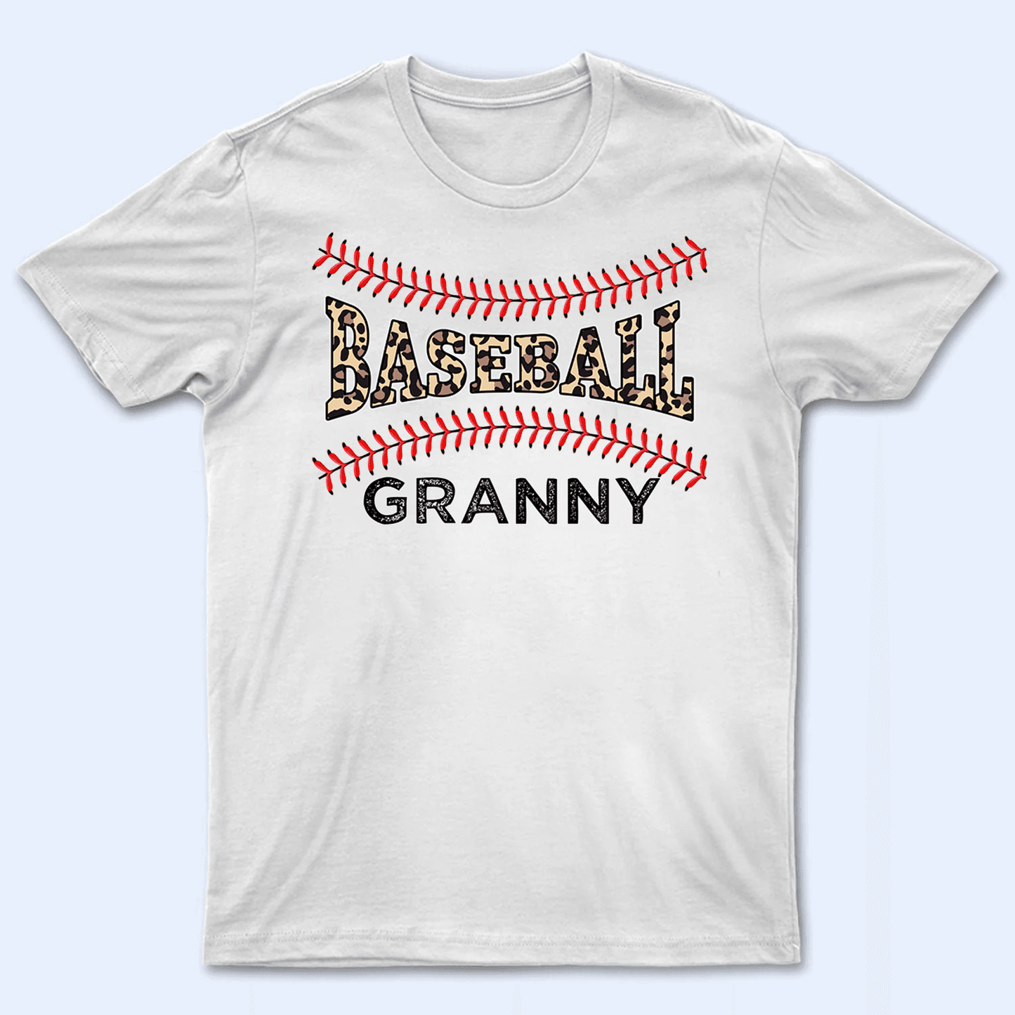 Leopard Print Baseball Stitches - Baseball/ Softball Personalized Leos Custom T Shirt - Birthday, Loving, Funny Gift for Grandma/Nana/Mimi, Mom, Wife, Grandparent