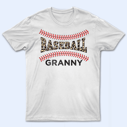 Leopard Print Baseball Stitches - Baseball/ Softball Personalized Leos Custom T Shirt - Birthday, Loving, Funny Gift for Grandma/Nana/Mimi, Mom, Wife, Grandparent