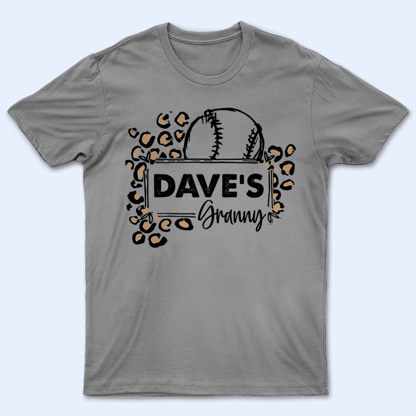 Leopard Print Sport Mom Design - Baseball/Softball/Football Personalized Custom T Shirt - Gift for Grandma/Nana/Mimi, Mom, Wife, Grandparent