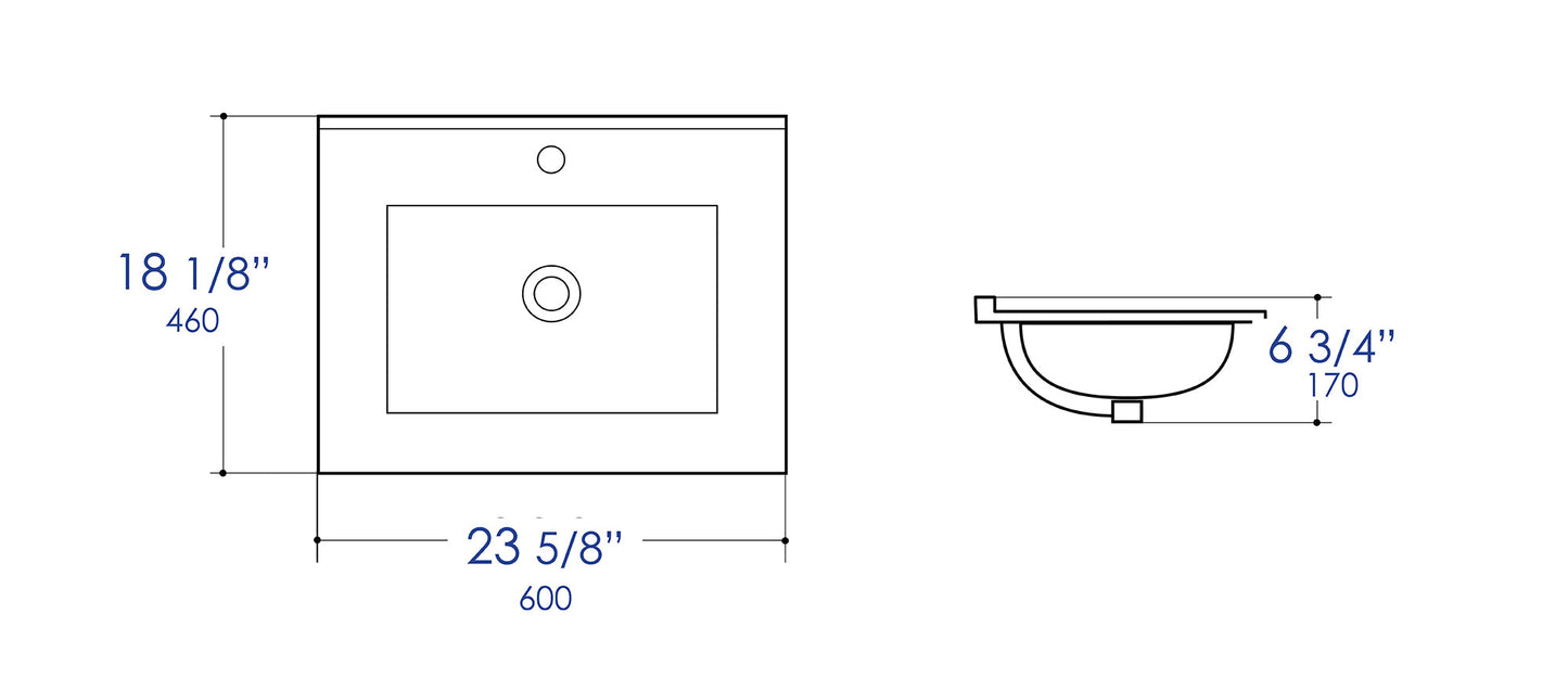 ALFI brand  ABC803 White 25" Rectangular Drop In Ceramic Sink with Faucet Hole