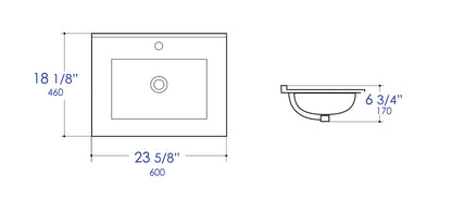 ALFI brand  ABC803 White 25" Rectangular Drop In Ceramic Sink with Faucet Hole