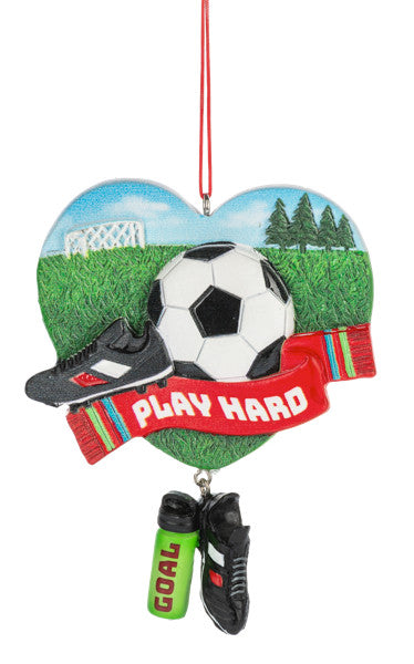 Play Hard Heart Ornament - Soccer