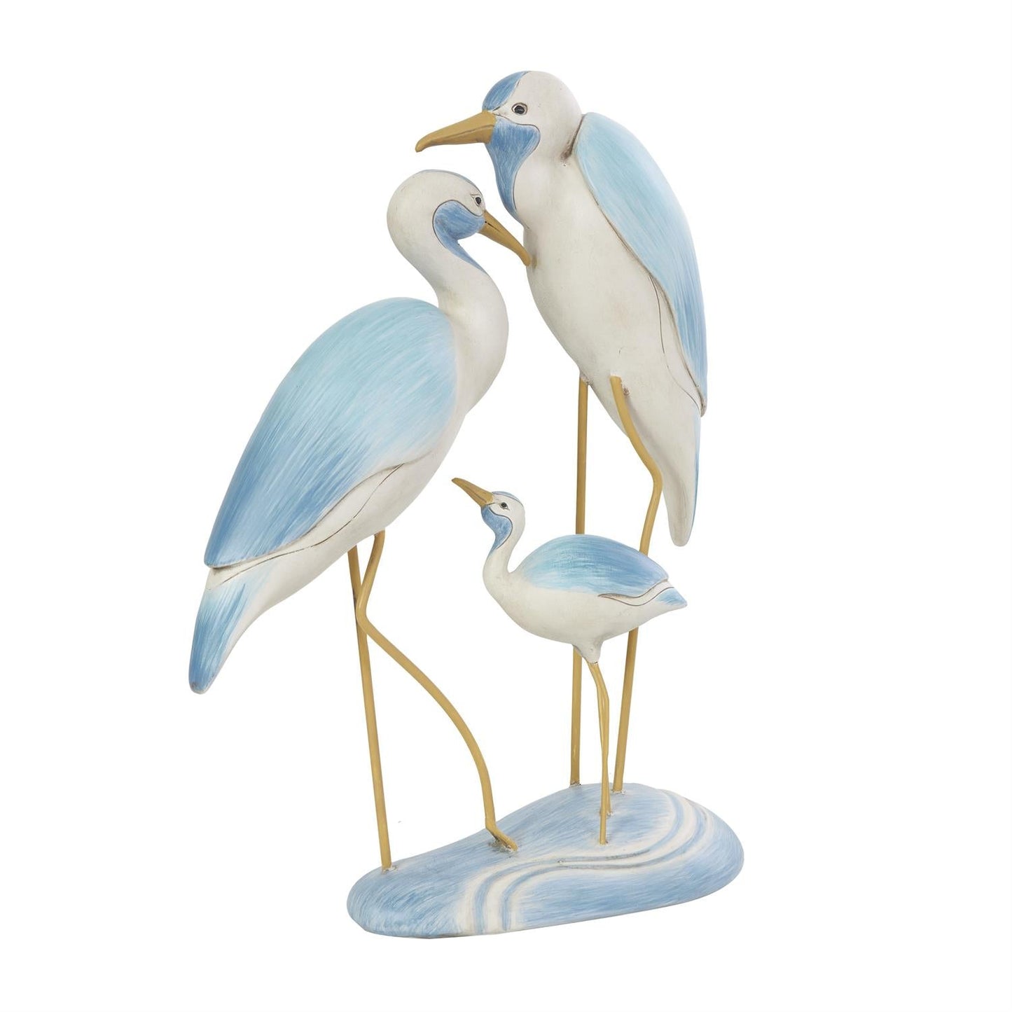 Light Blue Polystone Bird Family Decorative Sculpture