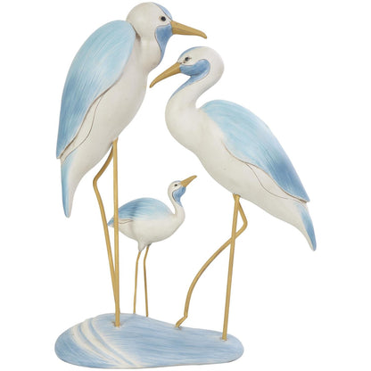 Light Blue Polystone Bird Family Decorative Sculpture