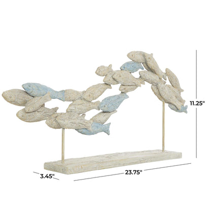 Light Blue Polystone Fish Textured Ombre Swimming Decorative Sculpture with Stand