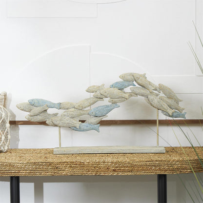 Light Blue Polystone Fish Textured Ombre Swimming Decorative Sculpture with Stand