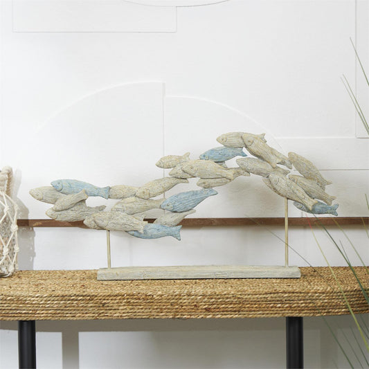 Light Blue Polystone Fish Textured Ombre Swimming Decorative Sculpture with Stand