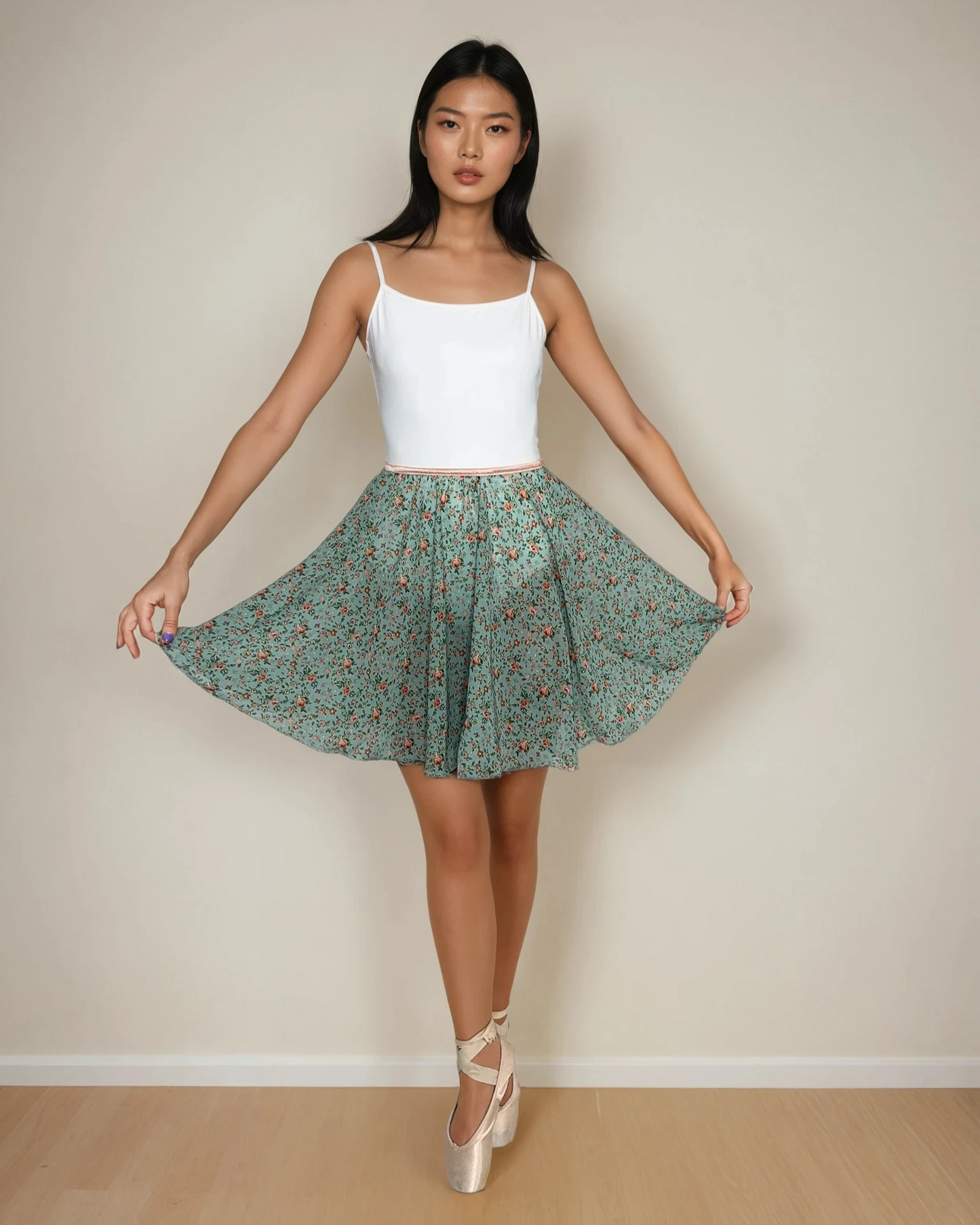 Limited Edition Mint Meadow Chiffon Ballet Pull On Skirt - Ballet Rehearsal Skirt - Pirouette Skirt