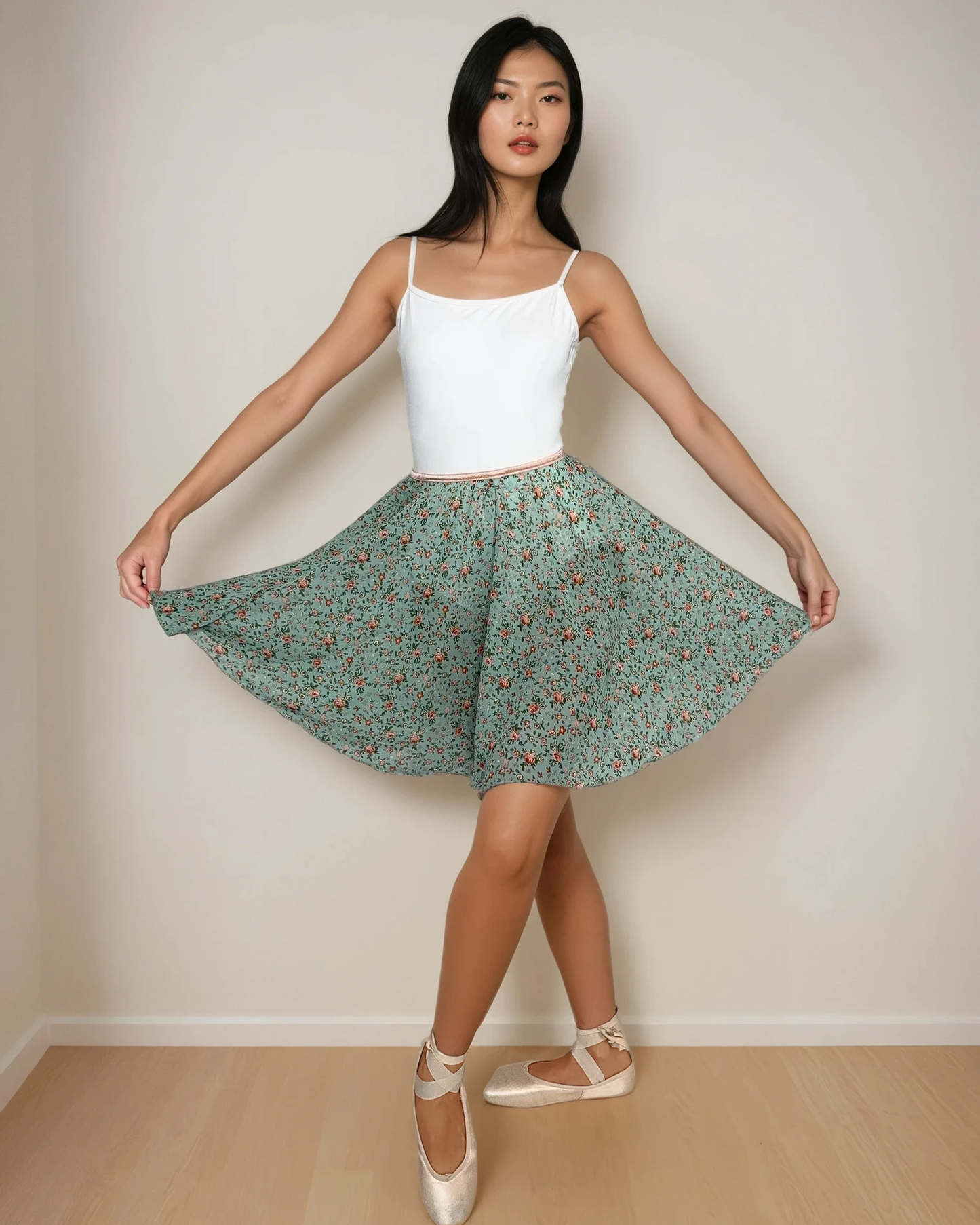 Limited Edition Mint Meadow Chiffon Ballet Pull On Skirt - Ballet Rehearsal Skirt - Pirouette Skirt