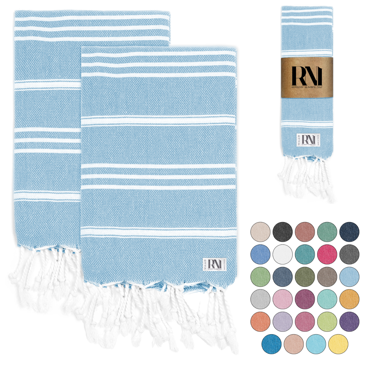 Istanbul Classic Turkish Hand Towel Set of 2 for Kitchen, Bath, Beach, Gym, and Yoga 17"x30"