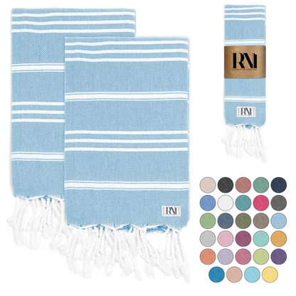 Istanbul Classic Turkish Hand Towel Set of 2 for Kitchen, Bath, Beach, Gym, and Yoga 17"x30"