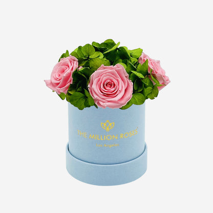 Basic Light Blue Suede Garden Box | Light Pink Roses