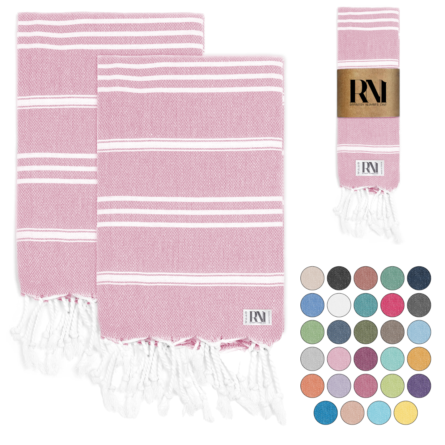 Istanbul Classic Turkish Hand Towel Set of 2 for Kitchen, Bath, Beach, Gym, and Yoga 17"x30"