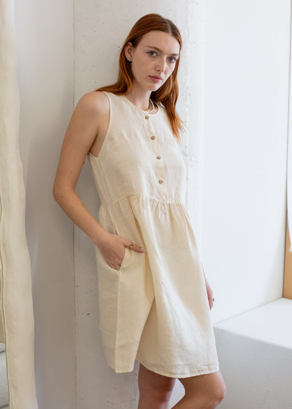 Linen Sleeveless Smock Dress