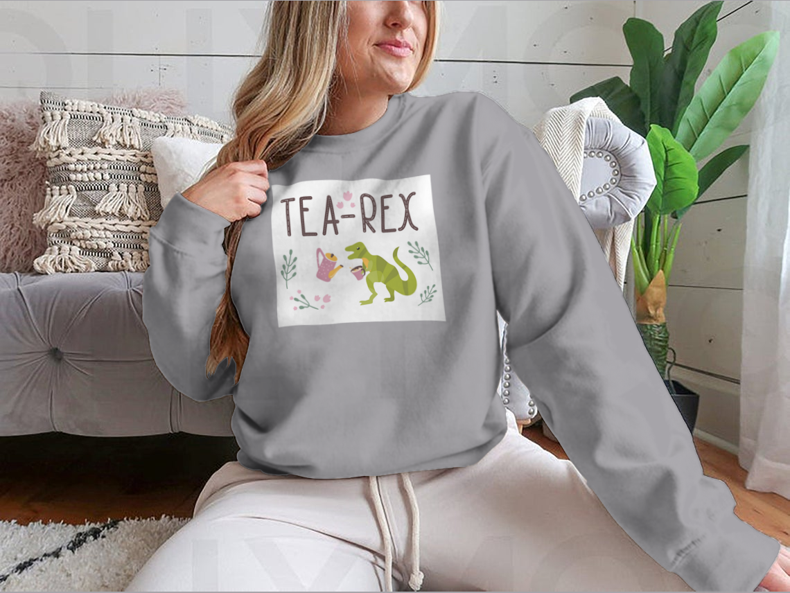 Dino Quote Tea Rex Tyrannosaurus With Cup And Kettle Lettering And