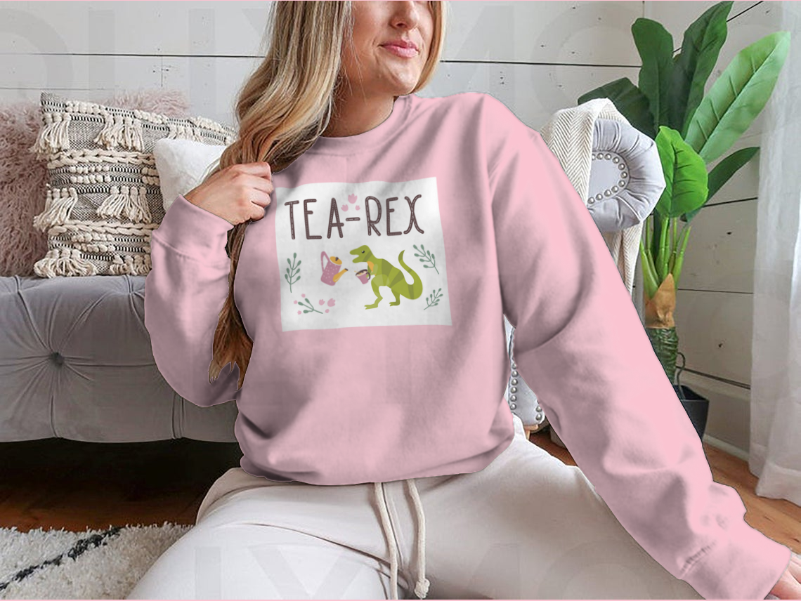 Dino Quote Tea Rex Tyrannosaurus With Cup And Kettle Lettering And