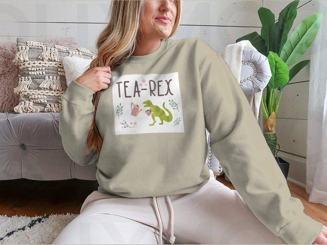 Dino Quote Tea Rex Tyrannosaurus With Cup And Kettle Lettering And