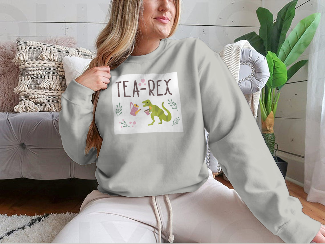 Dino Quote Tea Rex Tyrannosaurus With Cup And Kettle Lettering And