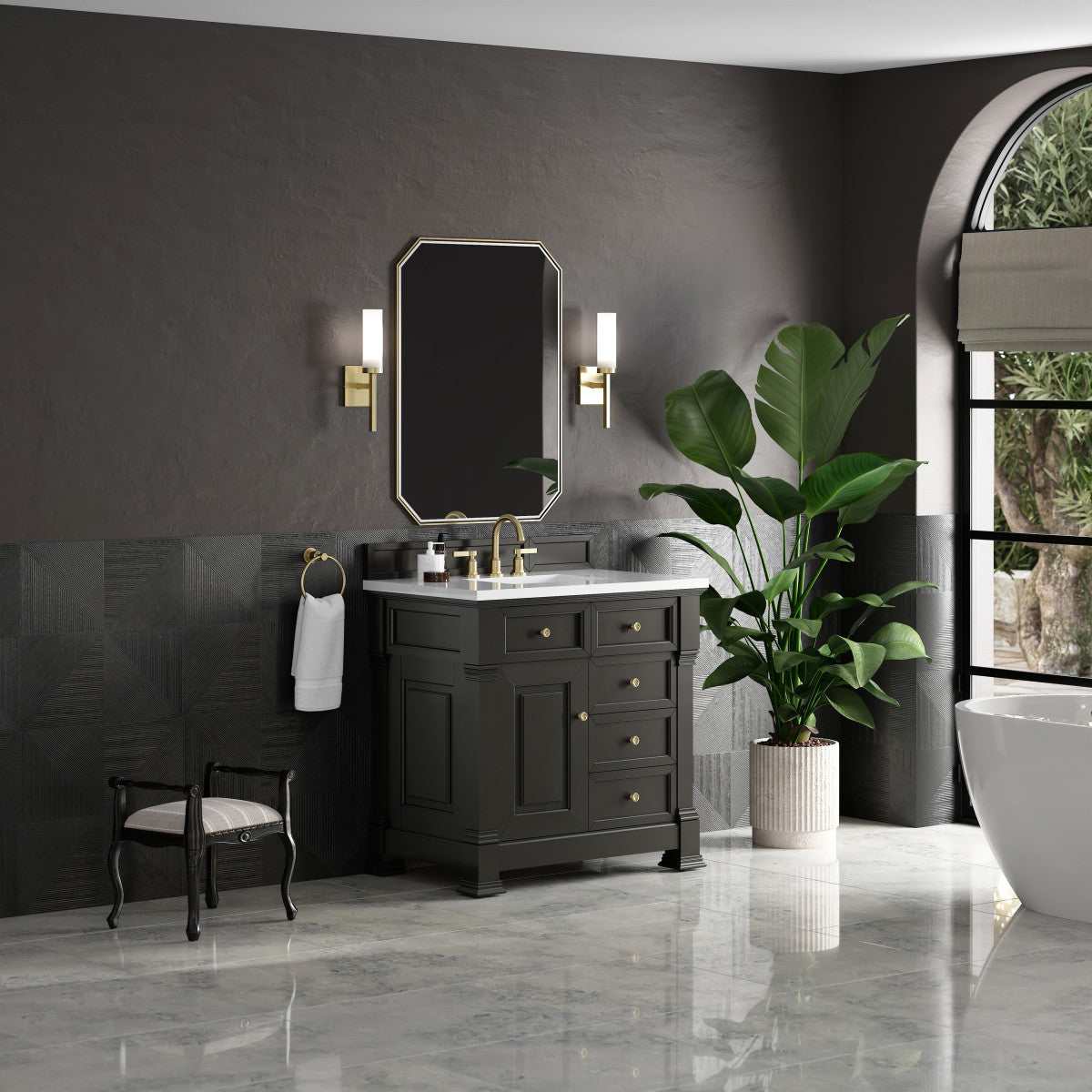 James Martin 547-V36 Brookfield 36” Single Vanity – Black Onyx / Honey Oak / Pearl Charcoal