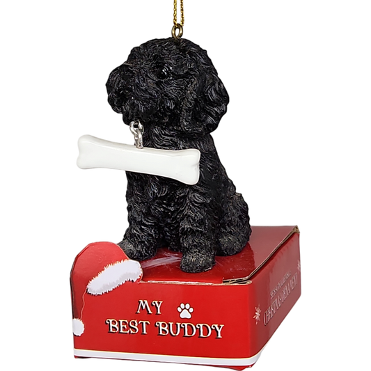 Poodle - Black with Bone Ornament