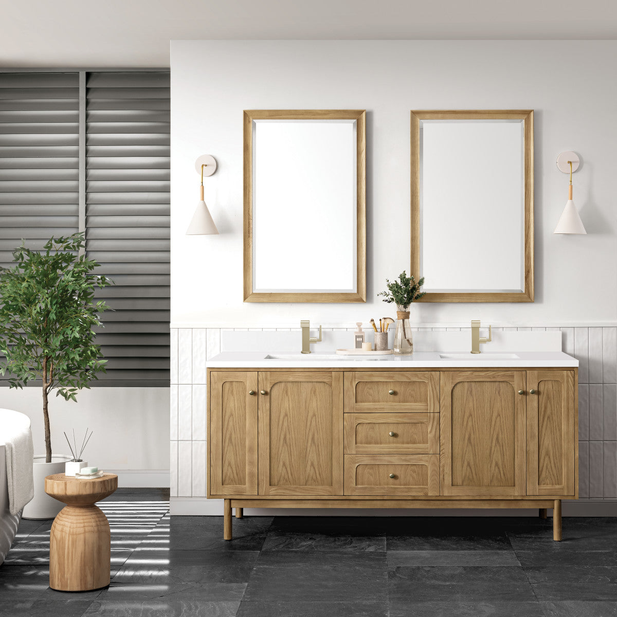 Laurent 72" Double Vanity Cabinet, Light Natural Oak