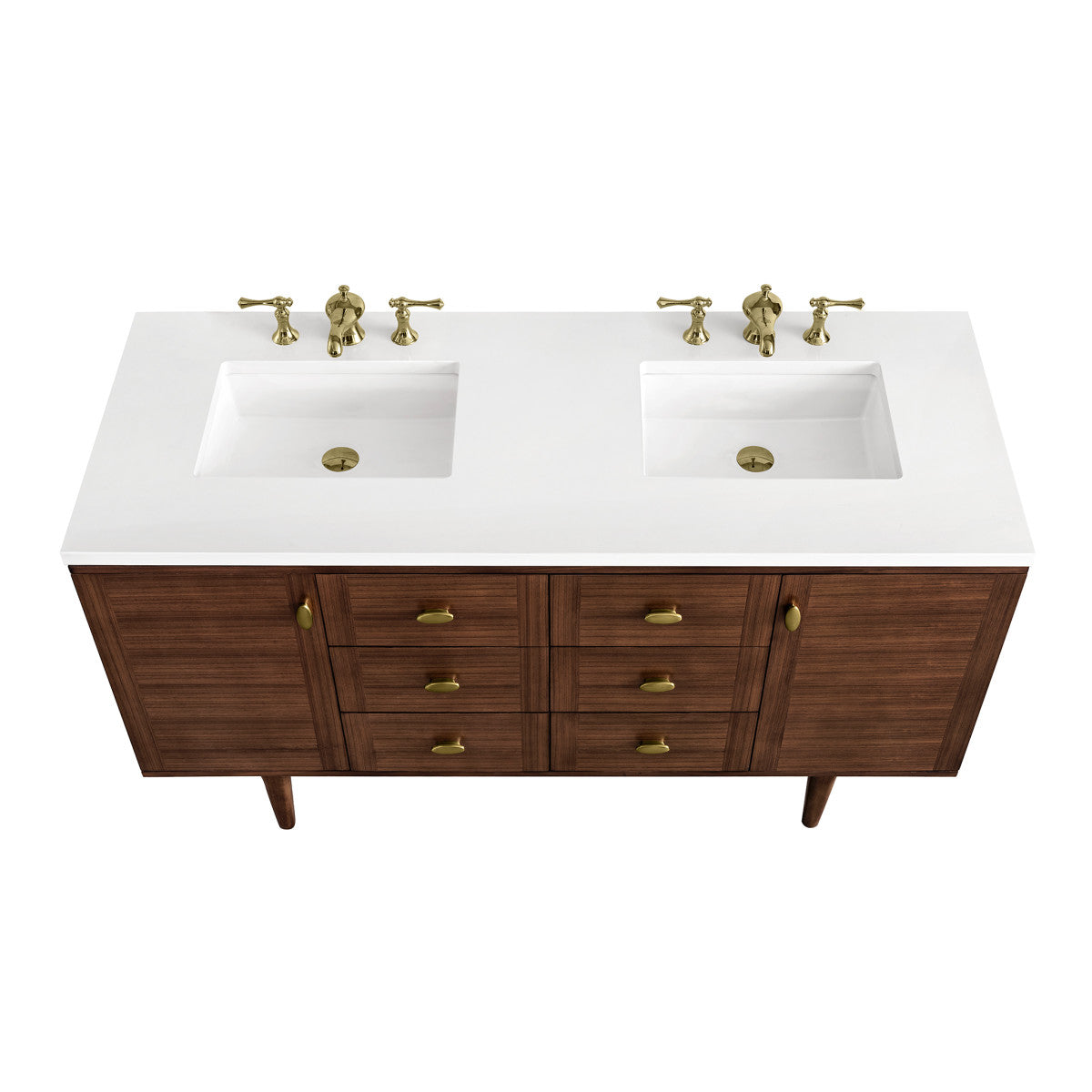 Amberly 60" Double Vanity Cabinet, Mid-Century Walnut