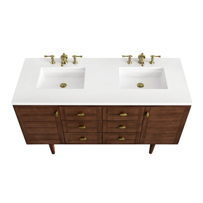 Amberly 60" Double Vanity Cabinet, Mid-Century Walnut