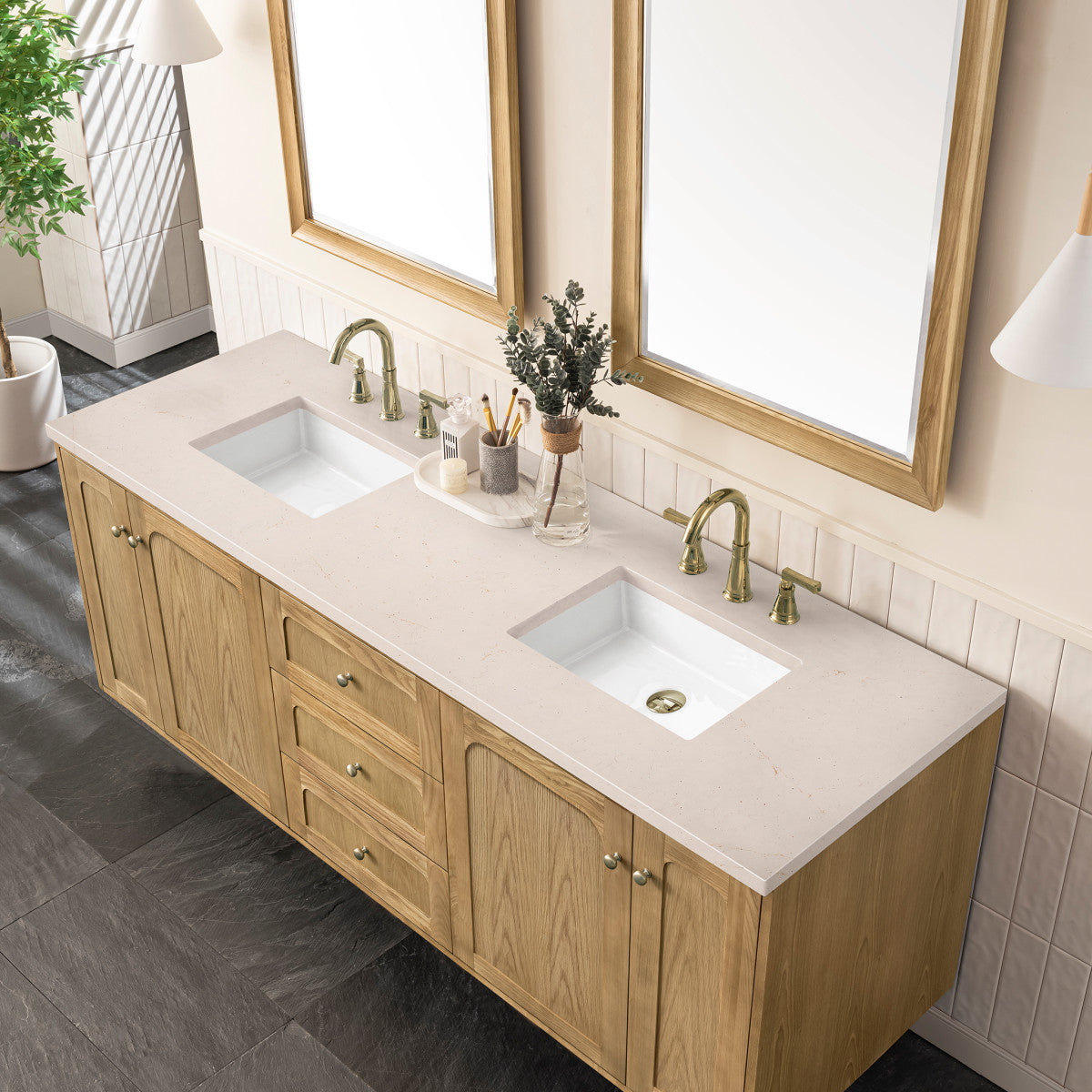 Laurent 72" Double Vanity Cabinet, Light Natural Oak