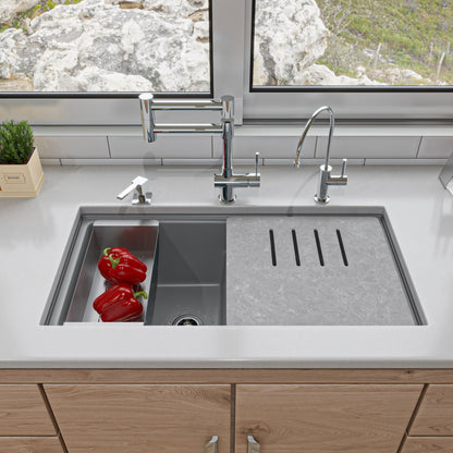 ALFI brand AB3418DBUM 33" Granite Composite Workstation Step Rim Double Bowl Undermount Sink with Accessories