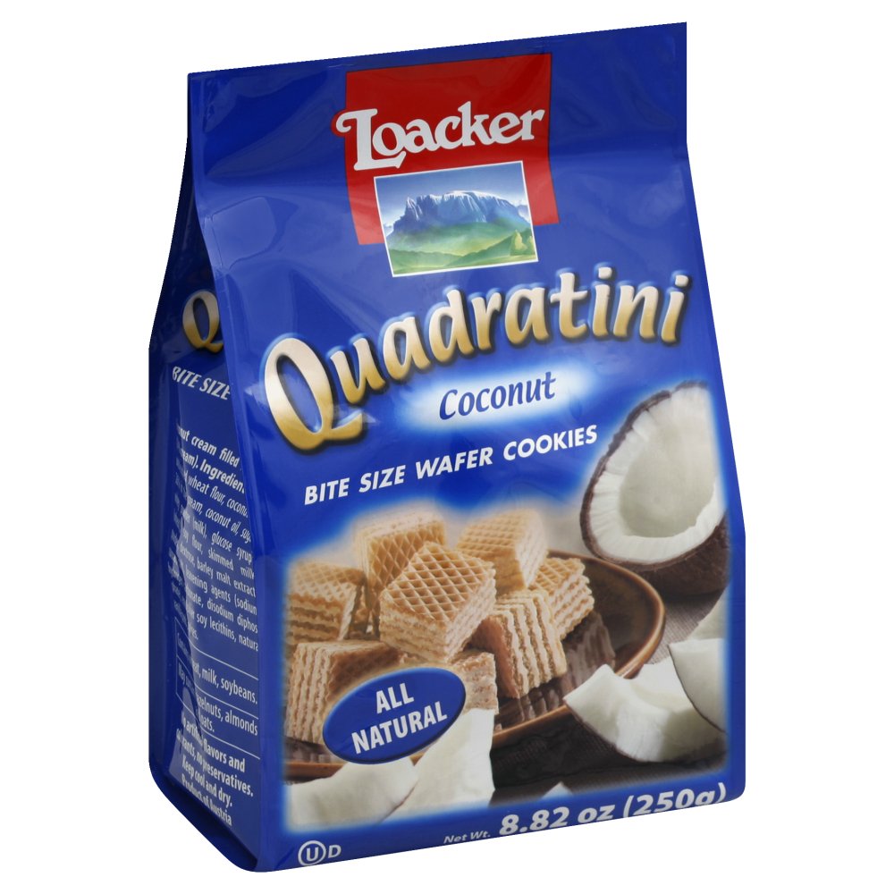 Loacker Quadratini Coconut Wafer Cookies - 4 Layers of Coconut Cream Filling in Bite-Size Cubes