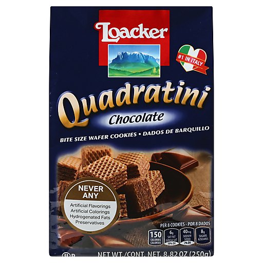 Loacker Quadratini Crispy Chocolate Wafers - Bite Size Cookies, 8.82 Oz Resealable Bag