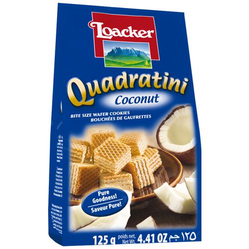 Loacker Quadratini Coconut Cream Wafers 125g - Crispy Wafers with Real Coconut Flakes