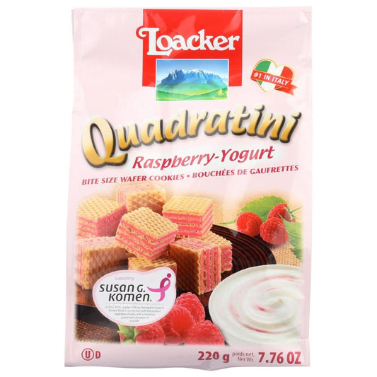Loacker Quadratini Raspberry Yogurt Wafer Cookies 7.76 Oz Bag