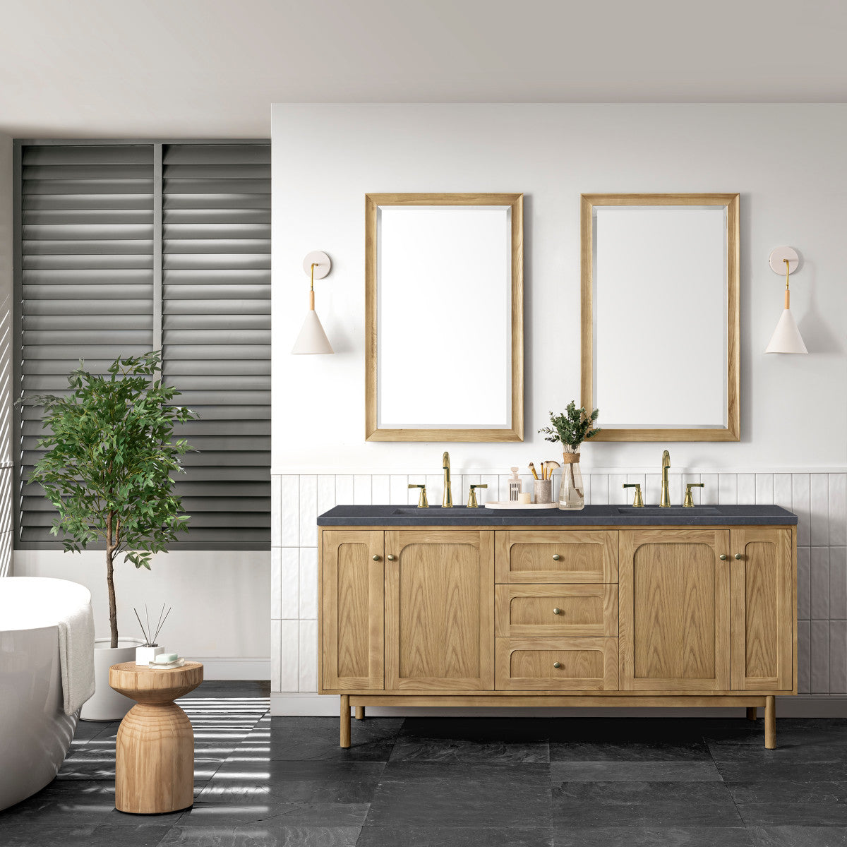 Laurent 72" Double Vanity Cabinet, Light Natural Oak