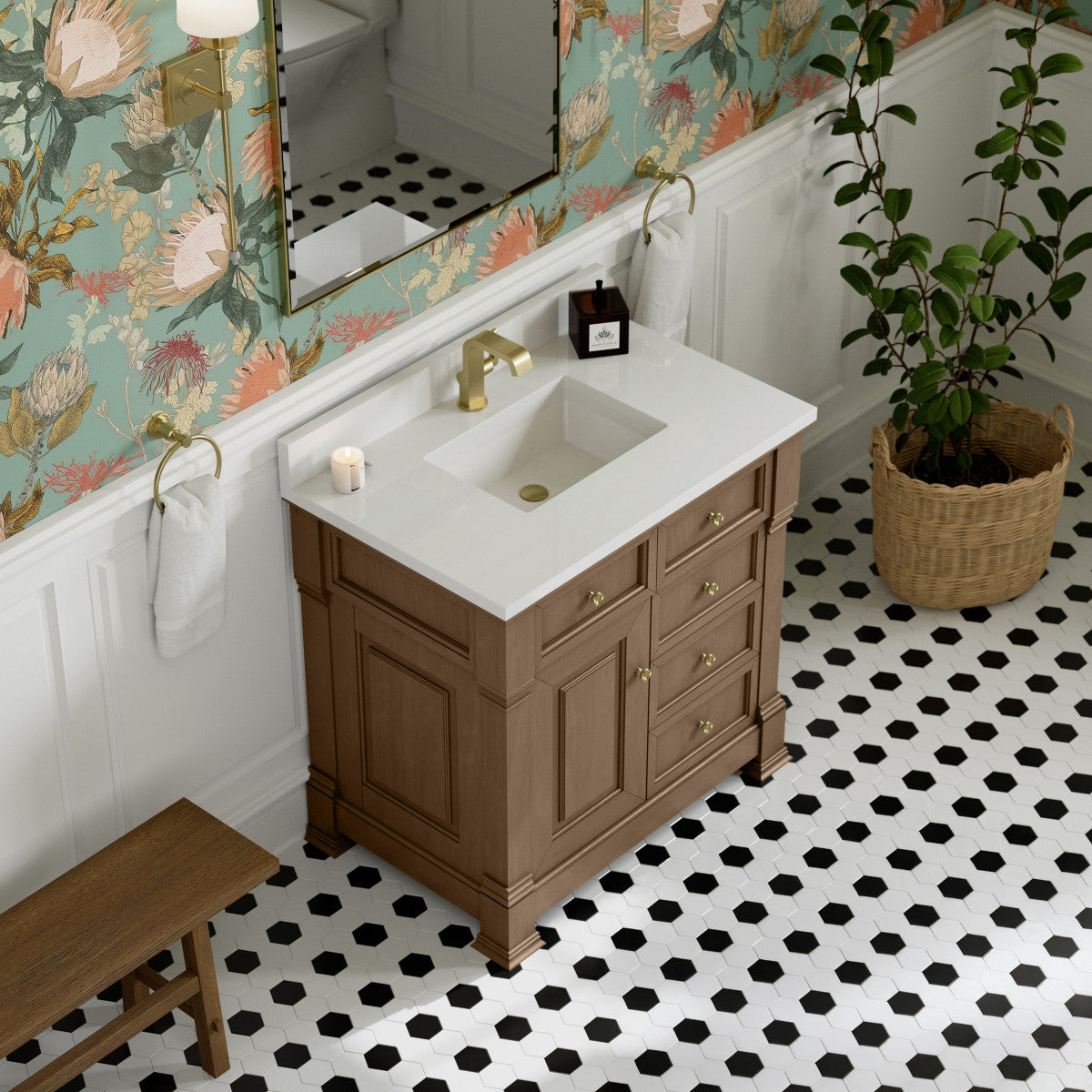 James Martin 547-V36 Brookfield 36” Single Vanity – Black Onyx / Honey Oak / Pearl Charcoal